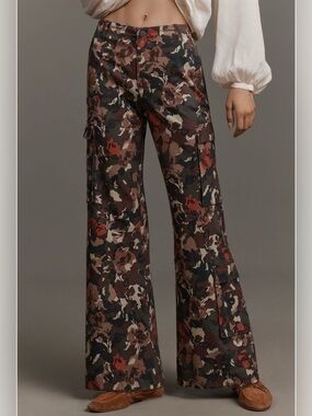 Pilcro Printed Cargo Bootcut Pants Brown floral Multi 26